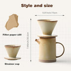 Vintage Ceramic Pour Over Coffee Maker Set, Includes 15.8oz Porcelain Coffee Maker and Dripper with 20 Paper Filters, 1-Hole Reusable Slow Brewing Coffee Accessories for Home, Office, Travel, Camping - Image 2