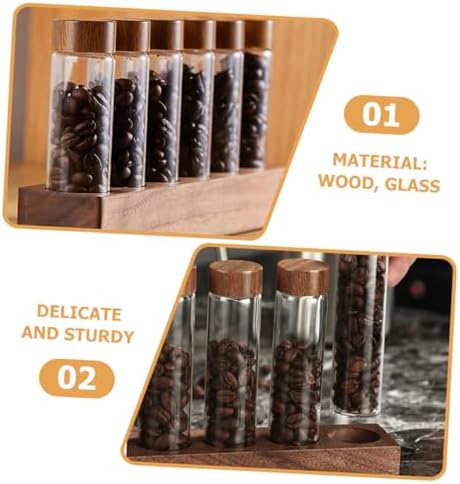IMIKEYA 1set Coffee Bean Storage Tubes with Wooden Display Stand Airtight Glass Vials for Freshness Stylish Kitchen Organization for Coffee - Image 6