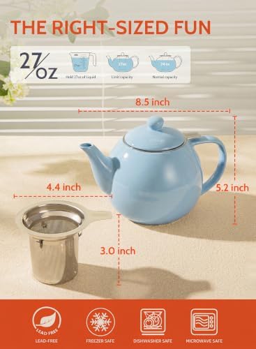 Sweese Porcelain Teapot 27 oz with Infuser for Loose Leaf Tea, Bluish Grey - Image 3