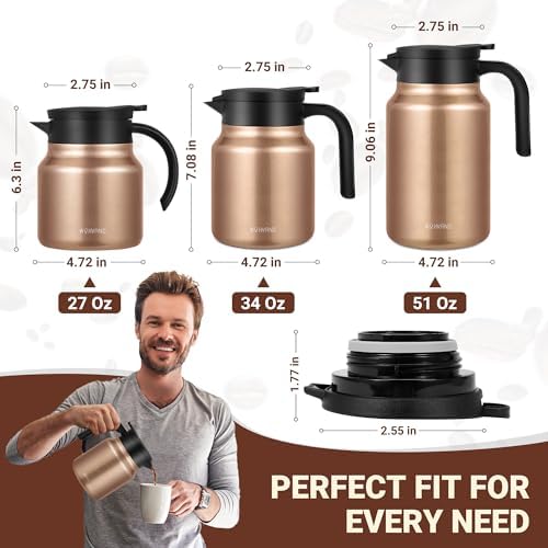 Insulated Coffee Carafe, 51 oz, Keeps Hot for 12H, Copper - Image 4
