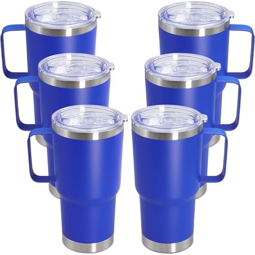 20 oz Tumbler with Handle and Lid Insulated Travel Coffee Mug DarkBlue 6P by ATQTQ