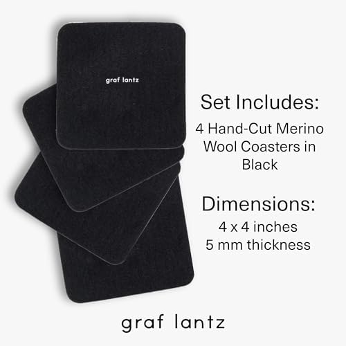 Graf Lantz - Bierfilzl Merino Wool Square Coasters Set of 4 - Black (4"x4"x5mm) - Absorbs 30% of Weight - Natural German Wool - Heat Resistant, Sustainable, Reusable - Home Decor, Coffee Table Decor - Image 4
