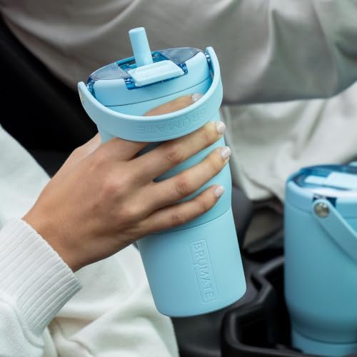 BrüMate Resa Flip 20oz Kids Travel Tumbler with Covered Flip Down Straw | 100% Leakproof Water Bottle | Insulated Stainless Steel | Cup Holder Friendly Silicone Base | 20oz (Neon Pink) - Image 4