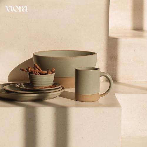 MORA Medium Mugs Set of 4, 16oz Ceramic Pottery Latte Mugs/Coffee Cups - Microwave and Dishwasher Safe - Thyme - Image 5