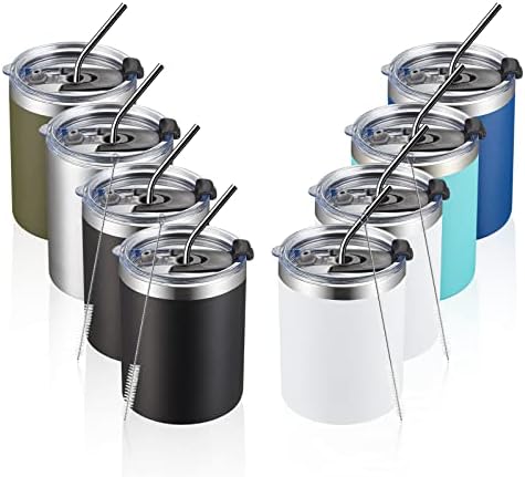 MEWAY 12oz/8 Pack Coffee Mug With Lid, Insulated Stainless Steel Reusable Coffee Cup, Double Wall Durable Coffee Mug, Powder Coate，For Coffee, Beer, Home, Office(MIX,8 Pack) by MEWAY
