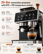 AMZCHEF Espresso Machine with Grinder, 20 Bar, Latte & Cappuccino, Black - Image 4