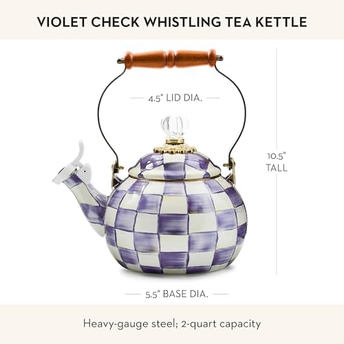 MACKENZIE-CHILDS Whistling Tea Kettle, Purple-and-White Violet Check - Image 4