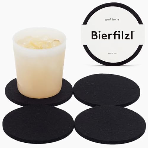Graf Lantz - Bierfilzl Merino Wool Round Coasters Set of 4 - Black (4" Circles) - Absorbs 30% of Weight - German Wool - Heat Resistant, Sustainable, & Reusable - Home Decor & Coffee Table Decor by GrafLantz