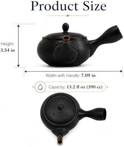 Tokoname-Yaki Kyusu Teapot, Black, 13.2 fl oz, Fine Mesh - Image 2