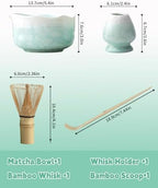 Natural Crystal Flower Matcha Set - 4 Pcs Food Grade Matcha Kit with Spouted Bowl, Matcha Whisk, Scoop and Chasen Holder - Matcha Tea Ceremony Gift for Matcha Lovers (Pine Shadow) - Image 5