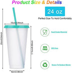 24 Pack Plastic Tumblers with Lids and Straw, Reusable Cups with Lids and Straws Clear Cups for Cold Drink Iced Coffee, Plastic Tumbler Bulk for Party Birthday Gifts (24 oz, Clear Colors) - Image 3