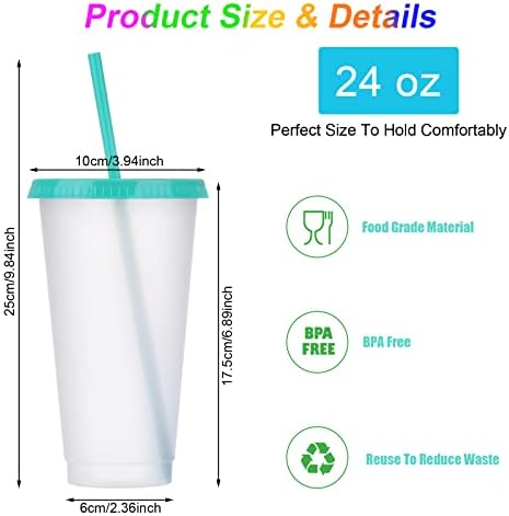 24 Pack Plastic Tumblers with Lids and Straw, Reusable Cups with Lids and Straws Clear Cups for Cold Drink Iced Coffee, Plastic Tumbler Bulk for Party Birthday Gifts (24 oz, Clear Colors) - Image 3