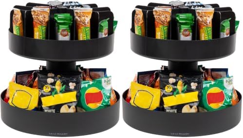 Mind Reader 2-Tier Snack Carousel, Countertop Organizer, Snack Tray, Breakroom, Kitchen, 14.25" L x 14.25" W x 14" H, Black, 2-Tier (Pack of 2) by MindReader