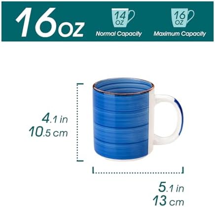 vancasso Bonita Ceramic Coffee Mug Set of 6,16 Oz Coffee Cups with Large Handle for Tea,Latte,Cappuccino,Milk,Cocoa,Dishwasher&Microwave Safe(Blue) - Image 2