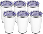 VEGOND 20oz Tumbler with Lid and Straw Stainless Steel Tumbler Cup Bulk Vacuum Insulated Double Wall Travel Coffee Mug Powder Coated Coffee Cup, White, 6 Pack by VEGOND