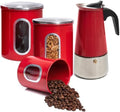 Mixpresso Stovetop Espresso Coffee Maker 10oz/6 Espresso Cup, Moka Coffee Pot with Coffee Percolator Design, Stainless Steel Stovetop Espresso Maker, Italian Coffee Maker, Bundle With 3 Piece Red Can by Mixpresso