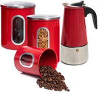 Mixpresso Stovetop Espresso Coffee Maker 10oz/6 Espresso Cup, Moka Coffee Pot with Coffee Percolator Design, Stainless Steel Stovetop Espresso Maker, Italian Coffee Maker, Bundle With 3 Piece Red Can by Mixpresso