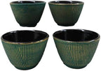Ebros Gift Pack Of 4 Japanese Traditional Tetsubin Style Textured Surface Cast Iron Tea Cups Teacups Drinkware Tea Service Far East Decorative Accent (Green With Gold Hues) - Image 3
