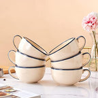 Coffeezone Set of 6 Cups Vintage Design 12 oz Professional Barista Ceramic Latte Art Cappuccino Cups Set (Beige * 6) - Image 5
