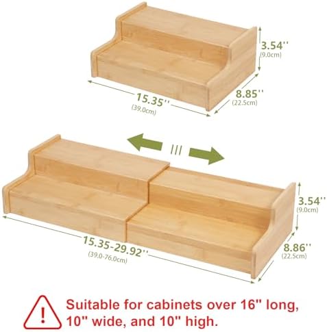 Hongtamoya 2-Tier Expandable Bamboo Mug Holder Coffee Mug Rack Organizer for Countertop, Multi-Functional Mug Display Shelf for Coffee Bar, Kitchen, and Home (15.35"~29.92") - Image 2