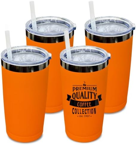 20 oz Tumbler Bulk Stainless Steel Tumblers with Lids and Straws Orange by MetalyaTumblers