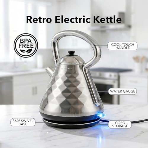 OVENTE 1.7L Retro Stainless Steel Electric Tea Kettle, Silver KS755BR - Image 2