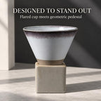 Ceramic Pedestal Coffee Cup, 7 Oz Flared Mug with Square Holder, 25 Colors (Teal Cocoa Gradient) - Image 6