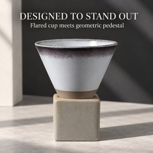 Ceramic Pedestal Coffee Cup, 7 Oz Flared Mug with Square Holder, 25 Colors (Cream Mocha Fade) - Image 6