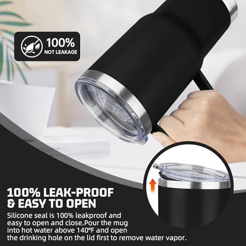 20 oz Tumbler with Handle Stainless Steel Insulated Coffee Tumbler with Lid and Straw Double Wall Vacuum Insulated Coffee Mug Leak Proof Travel Mug Tumbler for Hot and Cold Drink (Black,4pack) - Image 5