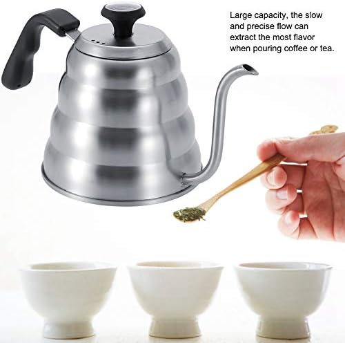 Emoshayoga Stainless Steel Coffee Pour Over Kettle, Tiered Body Gooseneck Spout with Built In Thermometer for Gas Electric Induction Stove Stovetop (Sanding plus thermometer 1.2L) - Image 6