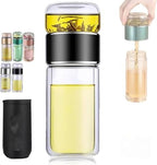 Double Glass Tea Infuser Bottle with Filter & Lid, 3-in-1 Smart Tea Infuser,Portable 3-in-1 Tea Maker for Loose Leaf, Hot or Cold Ready. (Black,420ml) by Unknown
