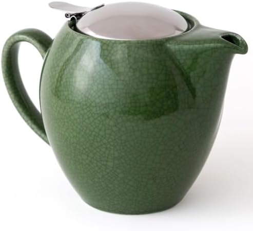 ZERO JAPAN Crackle Glaze Ceramic Teapot, Japanese Teapot with Stainless Steel Lid and Removable Infuser, Made in Mino Japan, 19.6 oz, Crackle Green by ZEROJAPAN