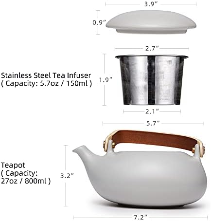 ZENS Ceramic Teapot with Infuser, 27oz Japanese Loose Leaf Tea Teapot - Image 3