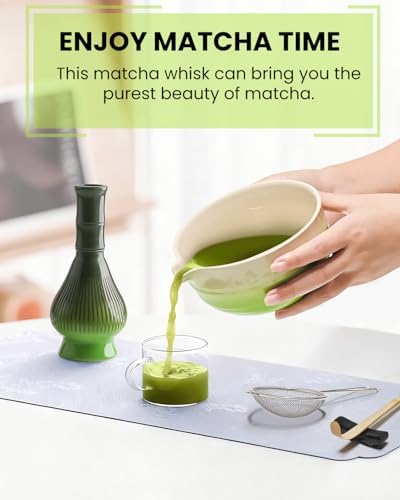 7 Piece Matcha Set, Green Resin Matcha Whisk, Macha Tea Set with Matcha Spoon, Whisk Holder, Matcha Brush, Shovel, Strainer, Matcha Accessories Japanese Tea Ceremony, Petal Green - Image 7