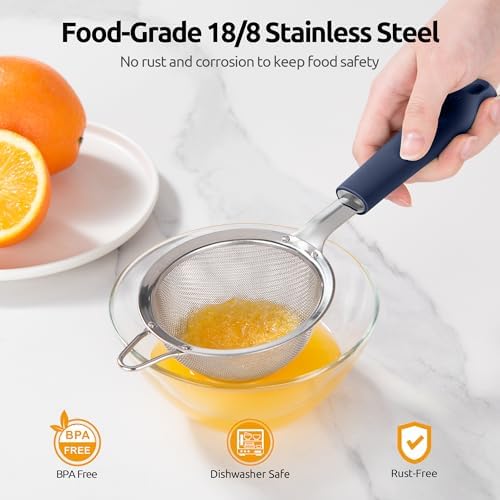 U-Taste 18/8 Stainless Steel 3.35in Medium Fine Mesh Strainer and 12.6in Stainless Steel Danish Dough Whisk (Midnight Blue) - Image 4