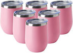 HASLE OUTFITTERS 12oz Wine Tumbler with Lid Stemless Wine Glasses Double Wall Vacuum Travel Mugs stainless steel Coffee Cup for Cold & Hot Drinks Wine Coffee Cocktails Beer 6 Pack Pink by HASLEOUTFITTERS