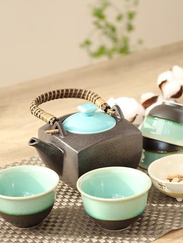 Ocean Blue Tea Set: 1 Mino Ceramic Teapot and 4 Seto Ceramic Teacups in Gift Box (Made in Japan) - Image 6