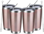 MEWAY 20oz Tumbler 4 Pack Double Wall Vacuum Insulated Travel Mug Bulk, Stainless Steel Tumblers with Lid and Straw, Durable Powder Coated Coffee Cups for Cold & Hot Drinks (Rose Gold, 4) by MEWAY
