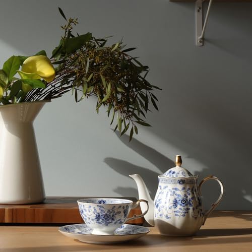 Narumi 9682-7165AZ Cup and Saucer Set, Milan, 7.3 fl oz (210 cc), Blue, Floral Pattern, Plum Blossom, Chintz, Pair, Tea Cup & Saucer, Wedding Gift, Made in Japan, Gift Box Included, Wrapped - Image 2