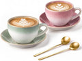 Latte Art Ceramic Cappuccino Cups and Saucers Set of 2, 11oz by Ferrochef