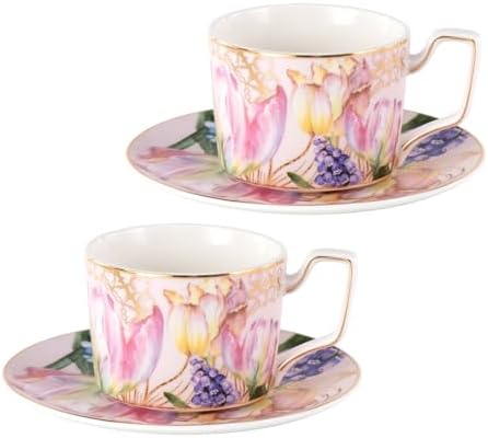 KAMMAK Tea Cups and Saucers Set of 2, Porcelain Coffee Cups, NX022 by KAMMAK