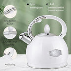 Tea Kettle Stovetop, 2.64 Quart Food Grade Steel Whistling Tea Pot White - Image 3