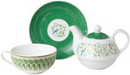 Porcelain 4-Piece Tea For One (Green Geo Floral Birds) - Image 4