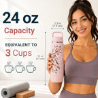 Farasi Loose Leaf Tea Infuser Bottle Wide Mouth Coffee, Fruit, Insulated Stainless Steel Water Bottle Infuser Tumbler - Leakproof Built In Handle Travel Mug Pink Floral 24 oz - Image 3