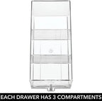 mDesign Plastic Kitchen Pantry, Cabinet, Countertop Organizer Storage Station with 3 Drawers for Coffee, Tea, Sugar Packets, Sweeteners, Creamers, Drink Pods, Packets - 3 Sections - Clear - Image 5