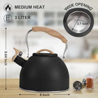 Tea Kettle, Vegoran 100 OZ / 3 Liter Whistling Tea Kettle, Tea Pots for Stove Top Food Grade Stainless Steel with Wood Pattern Folding Handle, Loud Whistle Kettle for Tea, Coffee, Milk (Black) - Image 3