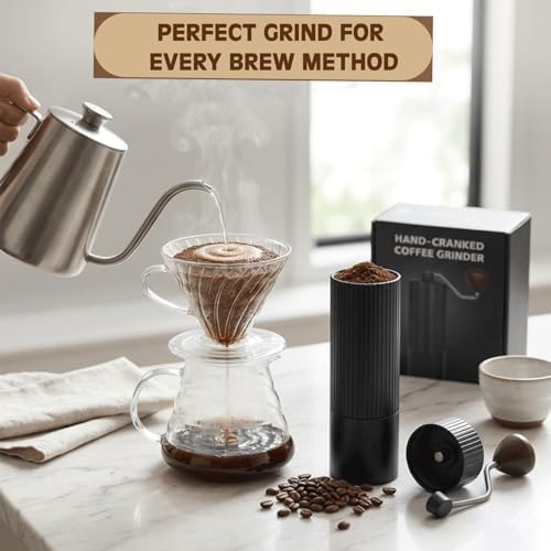 Manual Coffee Grinder with Strainer & Brush, Adjustable Stainless Steel Burr, 30g Hand Crank Coffee Mill, Aluminum Body & Walnut Handle for Espresso, Turkish Coffee & French Press - Image 7