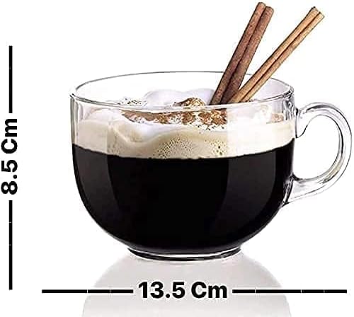 Large Coffee/Green Tea Mug 450ml – Set of 2 | Multipurpose Glass Cups with Handle for Coffee, Cappuccino, Espresso, Soup, Milk & Beverages | Jumbo Clear Glass Mug - Image 2