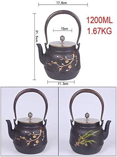 1200ml Japanese Cast Iron Teapots Tetsubin Tea Kettle Set With Pure Copper Pot Lid And Handle, For Loose Leaf Tea And Teabags, Plum Blossom Pattern, Black - Image 2