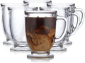 Libbey Kona Glass Coffee Mugs Set of 6, Elegant 16 Ounce Clear Tea Cup Set , Dishwasher Safe Glass Mugs with Handles for Tea, Coffee,and Espresso by Libbey